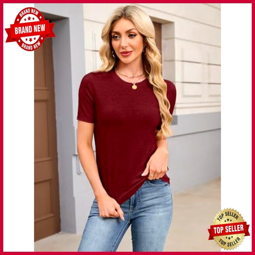 Short Sleeve Wool Blend Sweater Slim Fit Crew Neck Business Casual Top - Picture 2 of 7